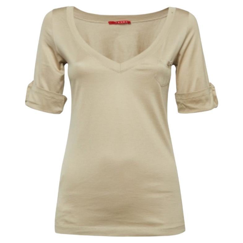 Prada Brown Cotton Knit V-Neck t-Shirt L