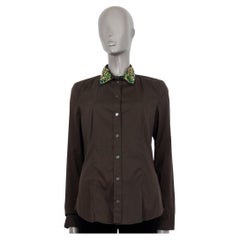 PRADA brown cotton RHINESTONE EMBELLISHED COLLAR Button Up Shirt 44 L
