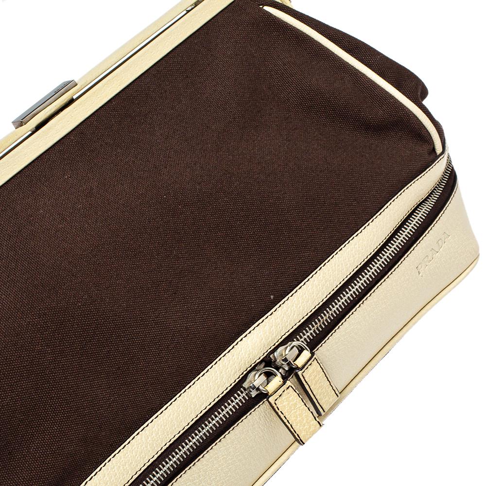 Prada Brown/Cream Canvas and Leather Cerniera Doctor Bag 5