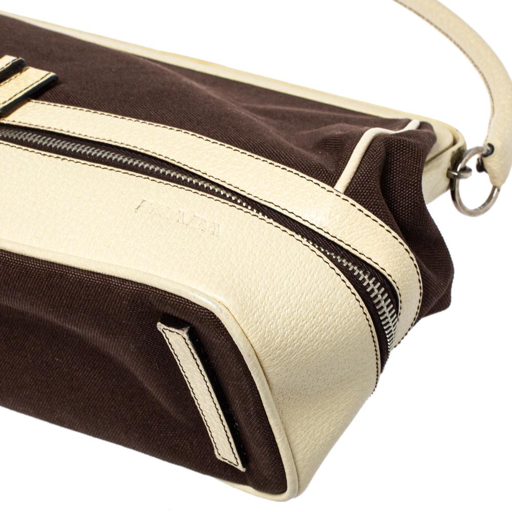 Prada Brown/Cream Canvas and Leather Cerniera Doctor Bag 6
