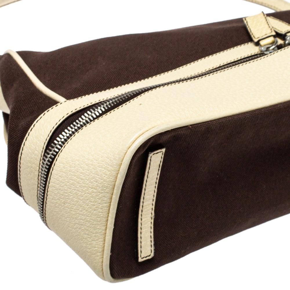 Prada Brown/Cream Canvas and Leather Cerniera Doctor Bag 7