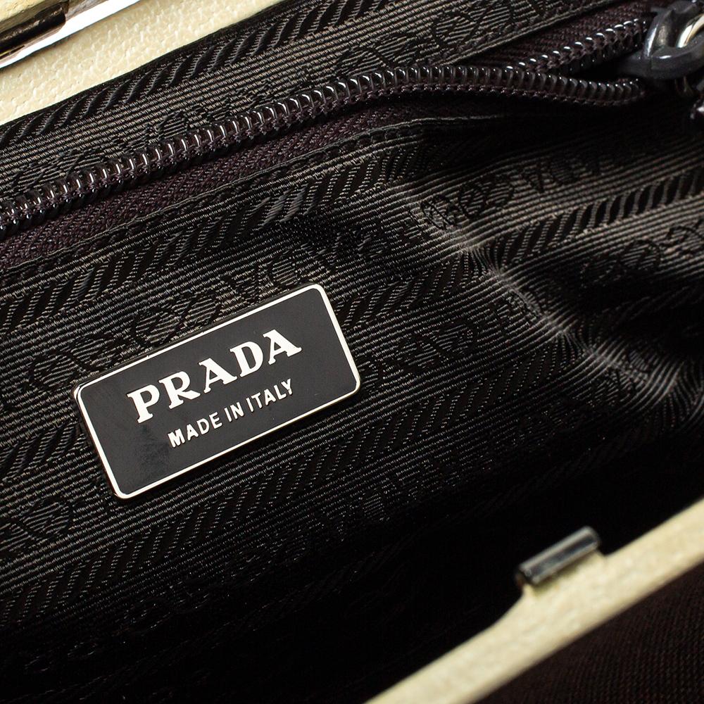 Prada Brown/Cream Canvas and Leather Cerniera Doctor Bag In Fair Condition In Dubai, Al Qouz 2