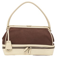 Used Prada Brown/Cream Canvas and Leather Frame Doctor Bag