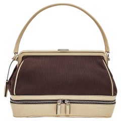 Prada Brown/Cream Canvas and Leather Frame Doctor's Bag