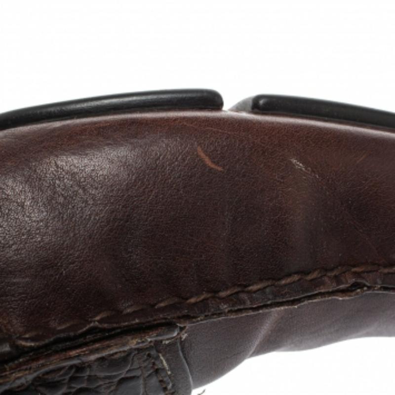 Men's Prada Brown Croc And Leather  Slip On  Loafers Size 44.5 For Sale