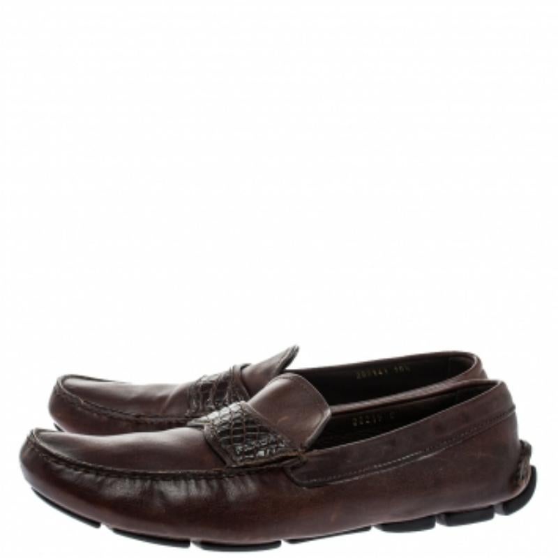 Prada Brown Croc And Leather  Slip On  Loafers Size 44.5 For Sale 1