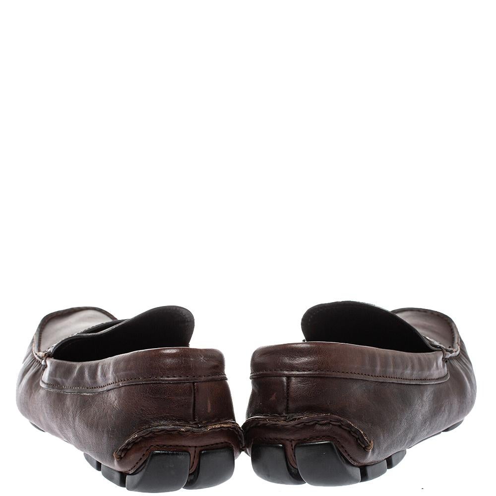 Black Prada Brown Croc And Leather Slip On Loafers Size 44.5 For Sale