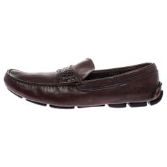 Used Prada Brown Croc And Leather Slip On Loafers Size 44.5