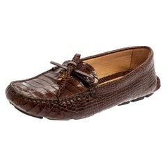Prada Brown Croc Embossed Leather Loafers Size 38.5