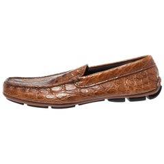 Prada Brown Croc Leather Driving Slip On Loafers Size 42