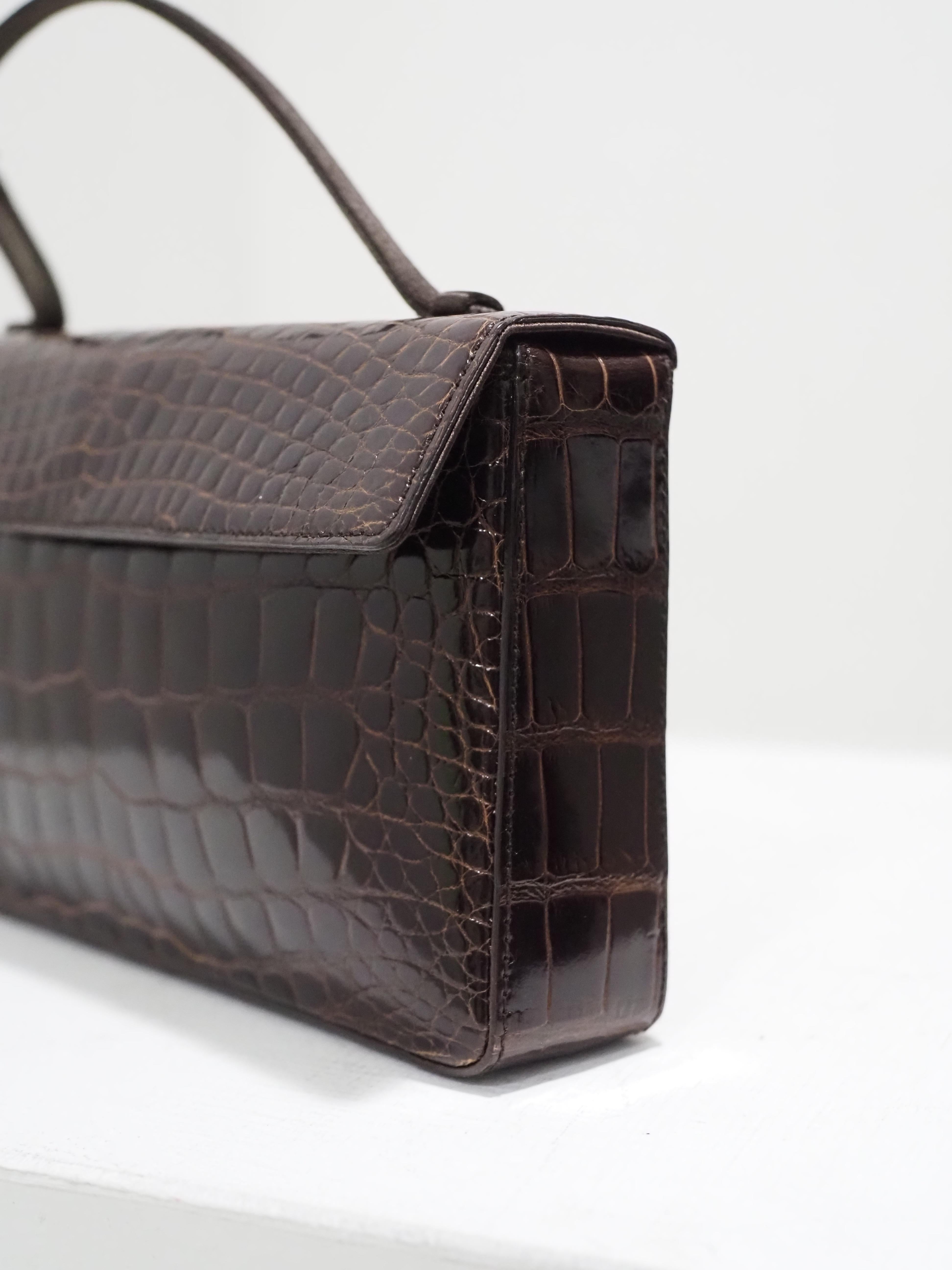 Prada brown croco leather small handbag 4