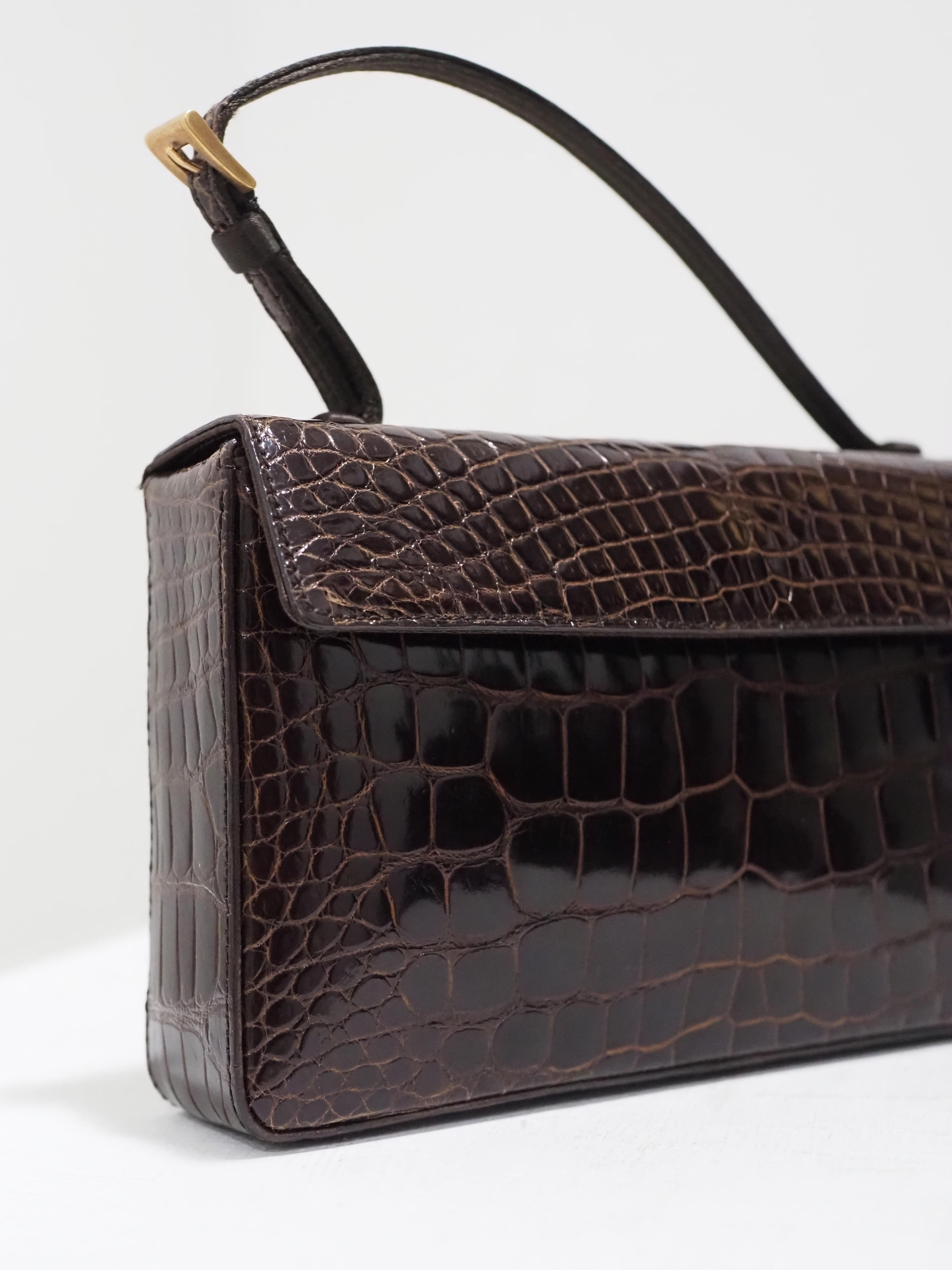 Prada brown croco leather small handbag 5