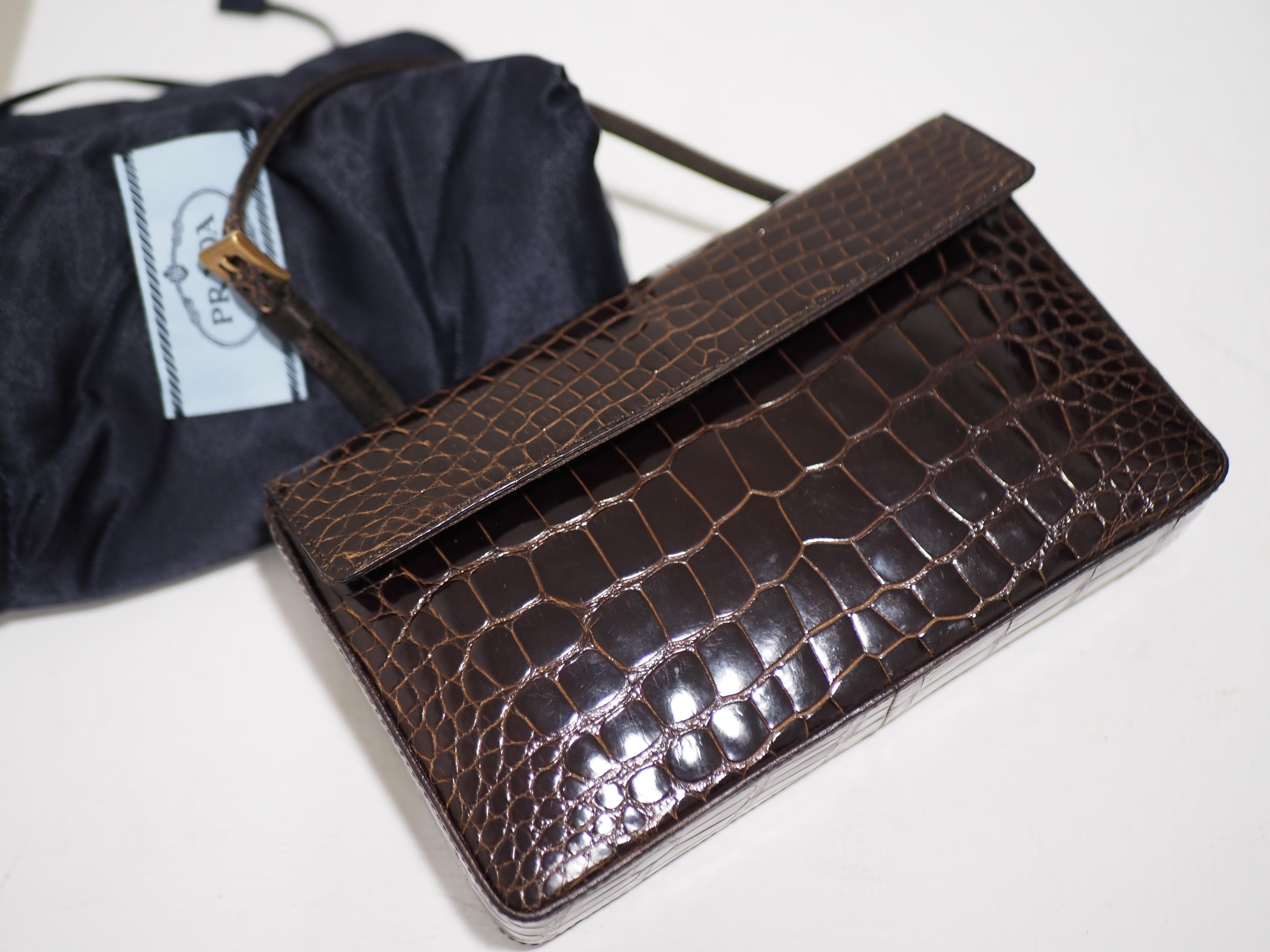Black Prada brown croco leather small handbag