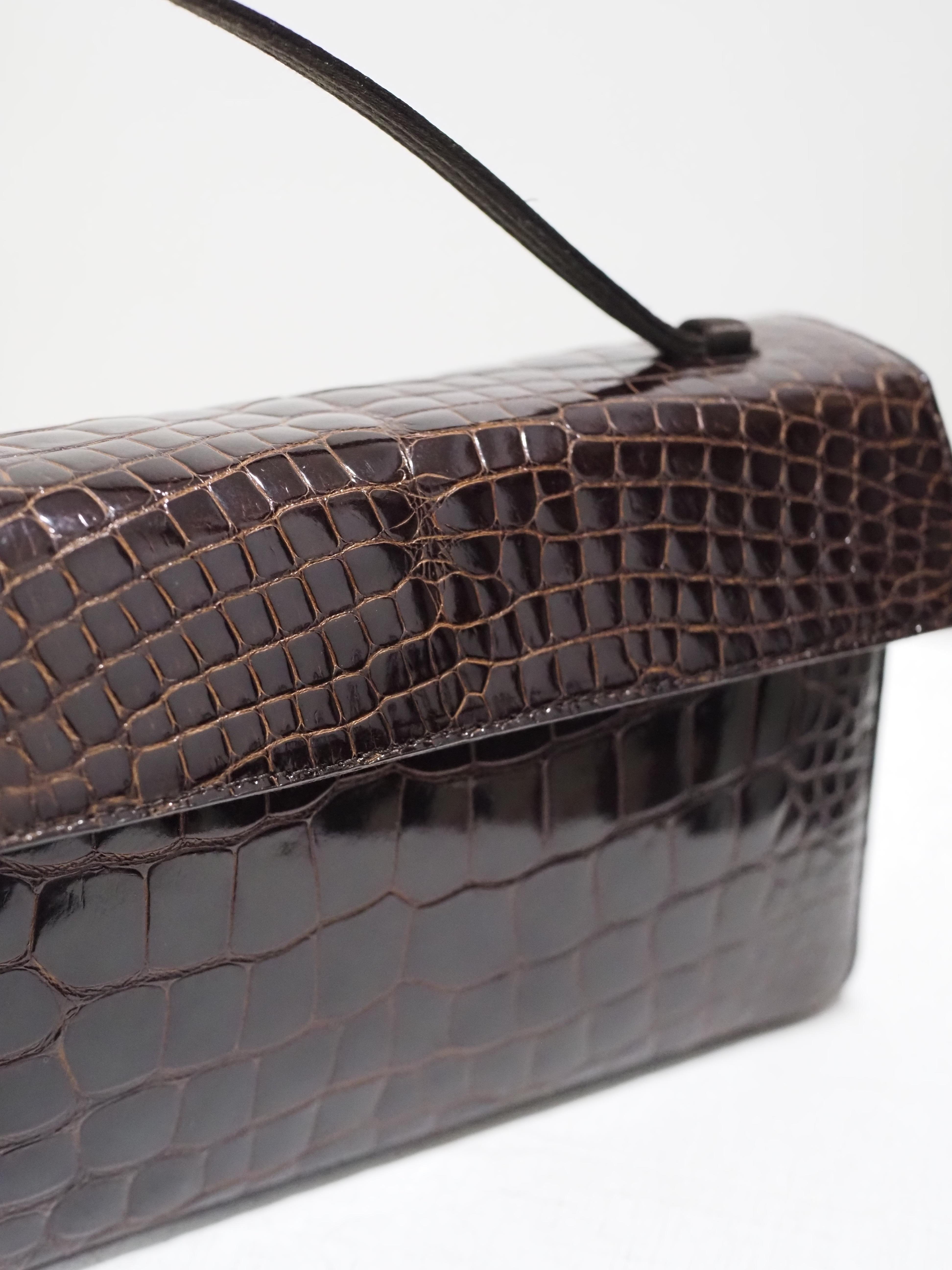 Prada brown croco leather small handbag 1
