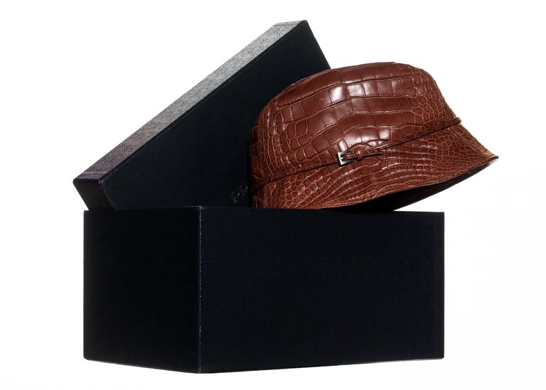 Prada brown alligator bucket hat, fw 2003 For Sale at 1stDibs