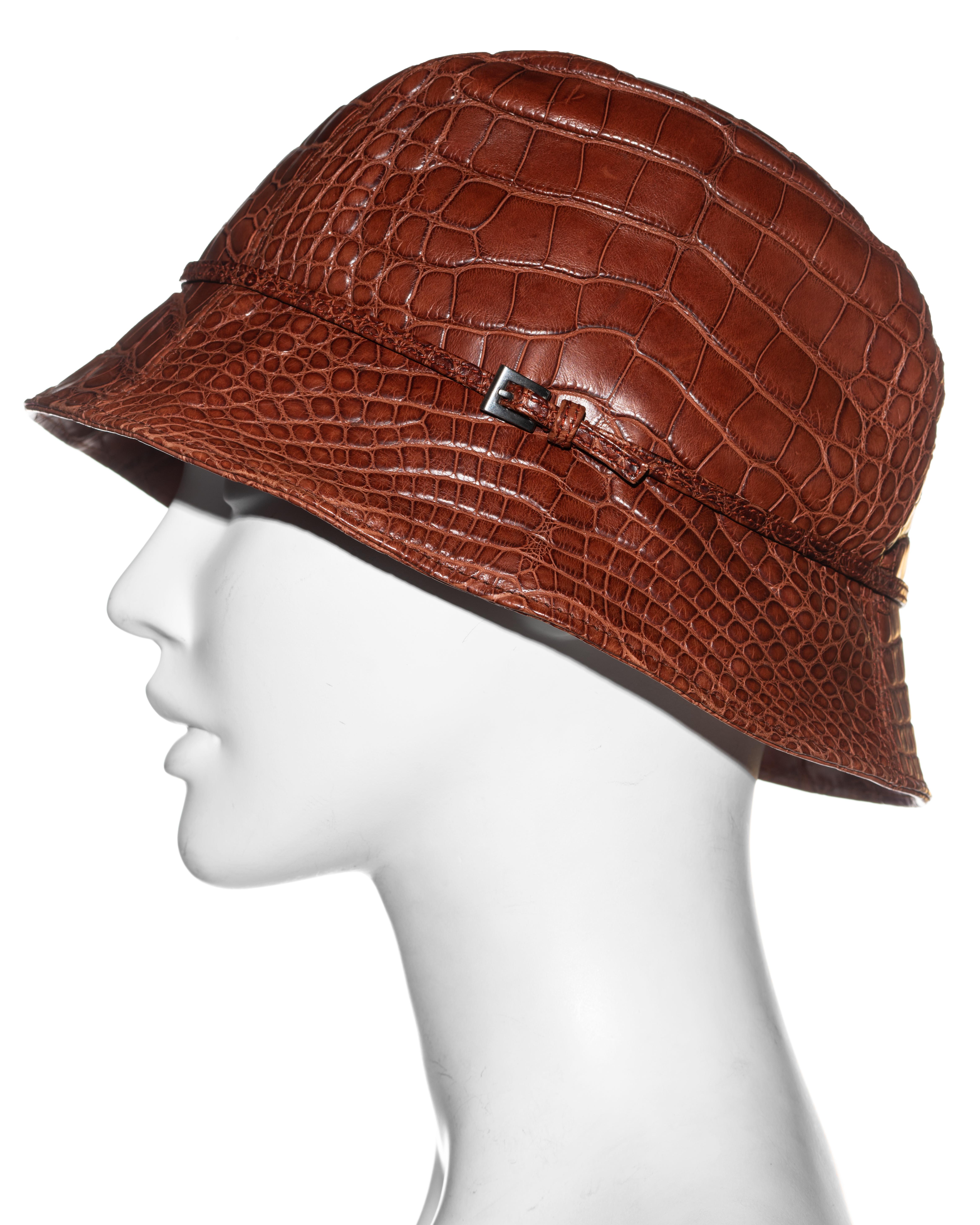 Brown Prada brown alligator bucket hat, fw 2003 For Sale