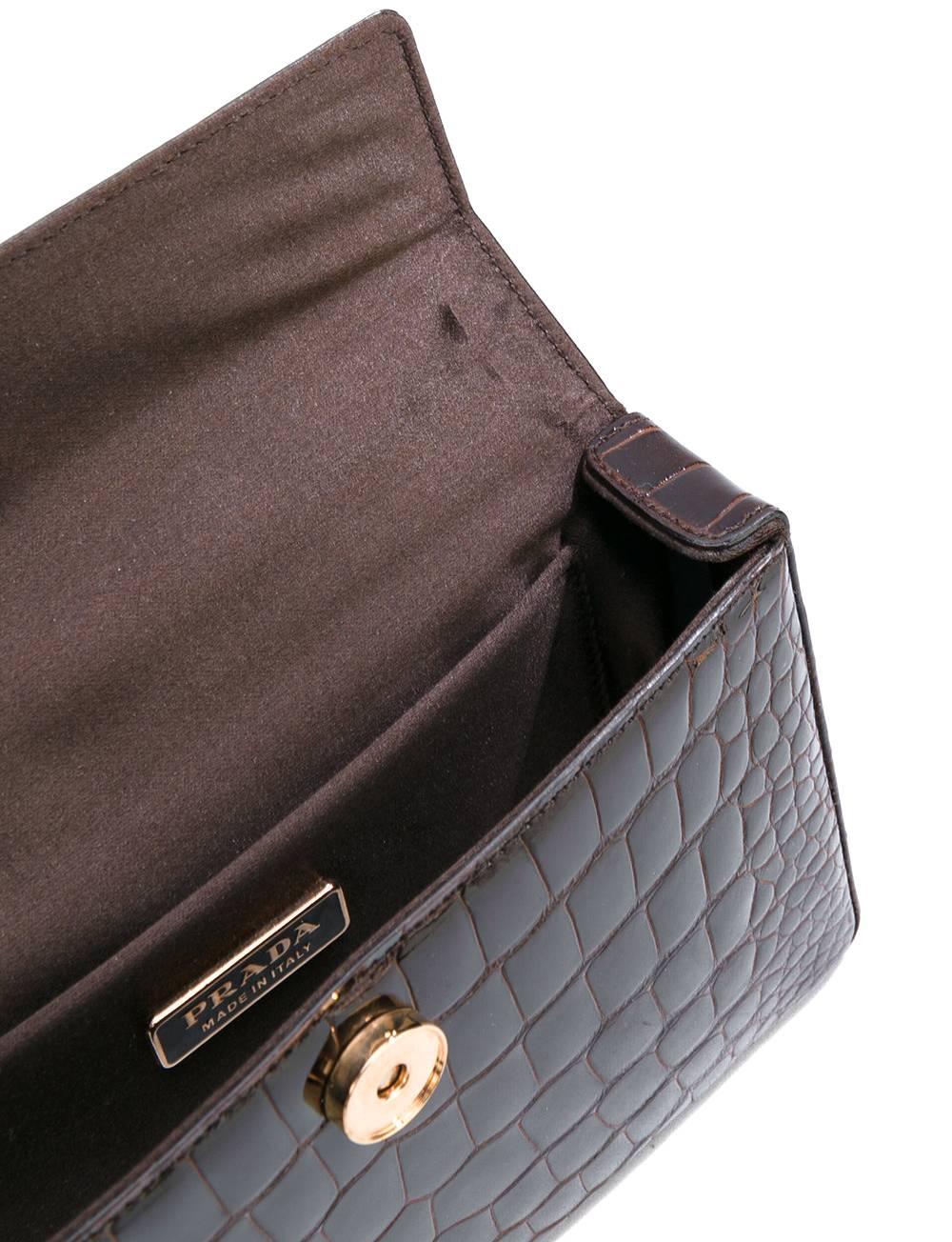 Black Prada Brown Crocodile Leather Vintage Bag, 2000s