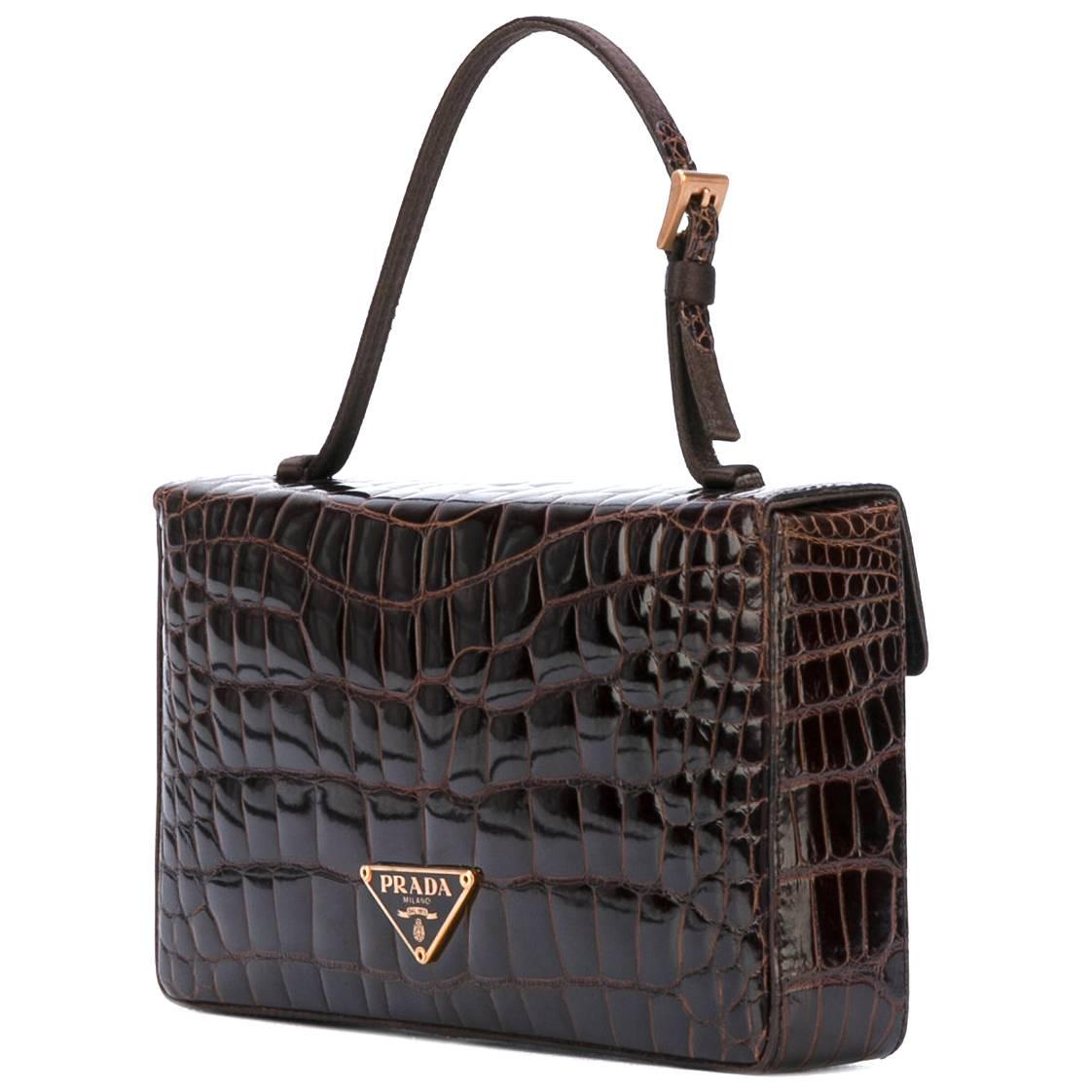 Prada Brown Crocodile Leather Vintage Bag, 2000s In Excellent Condition In Lugo (RA), IT