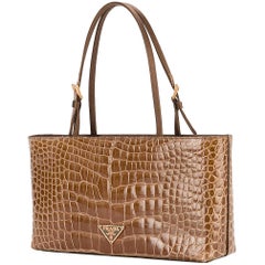 Sac Vintage Prada en cuir crocodile marron:: années 2000