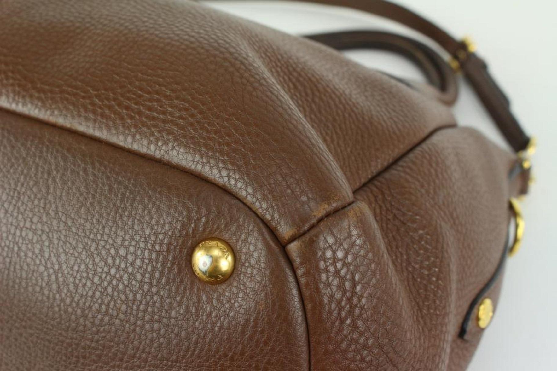 Prada Brown Daino Vitello Leather 2way ConvertibleTote Bag 818pr58 3