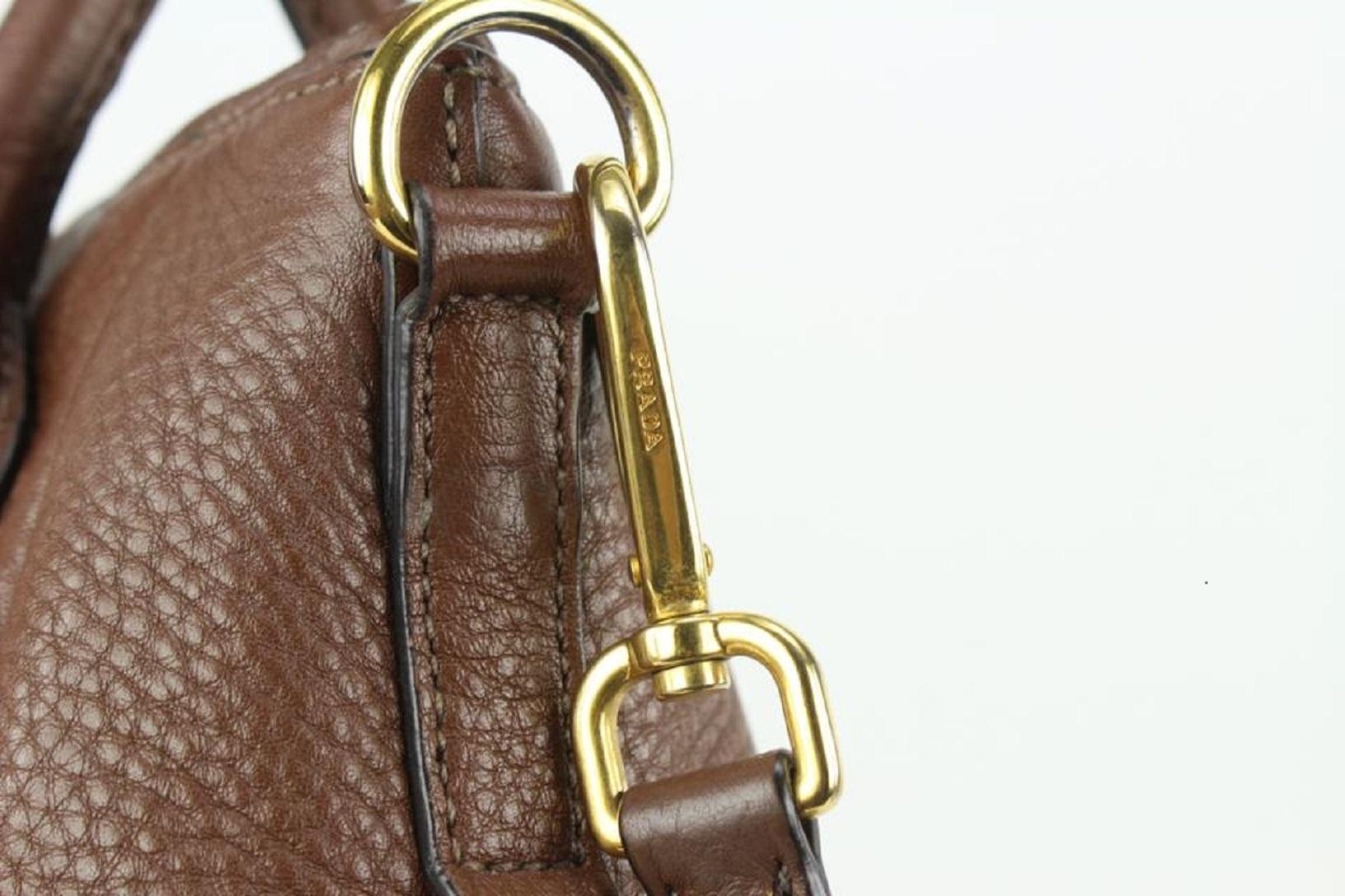 Prada Brown Daino Vitello Leather 2way ConvertibleTote Bag 818pr58 4