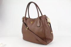 Prada Brown Daino Vitello Leather 2way ConvertibleTote Bag 818pr58
