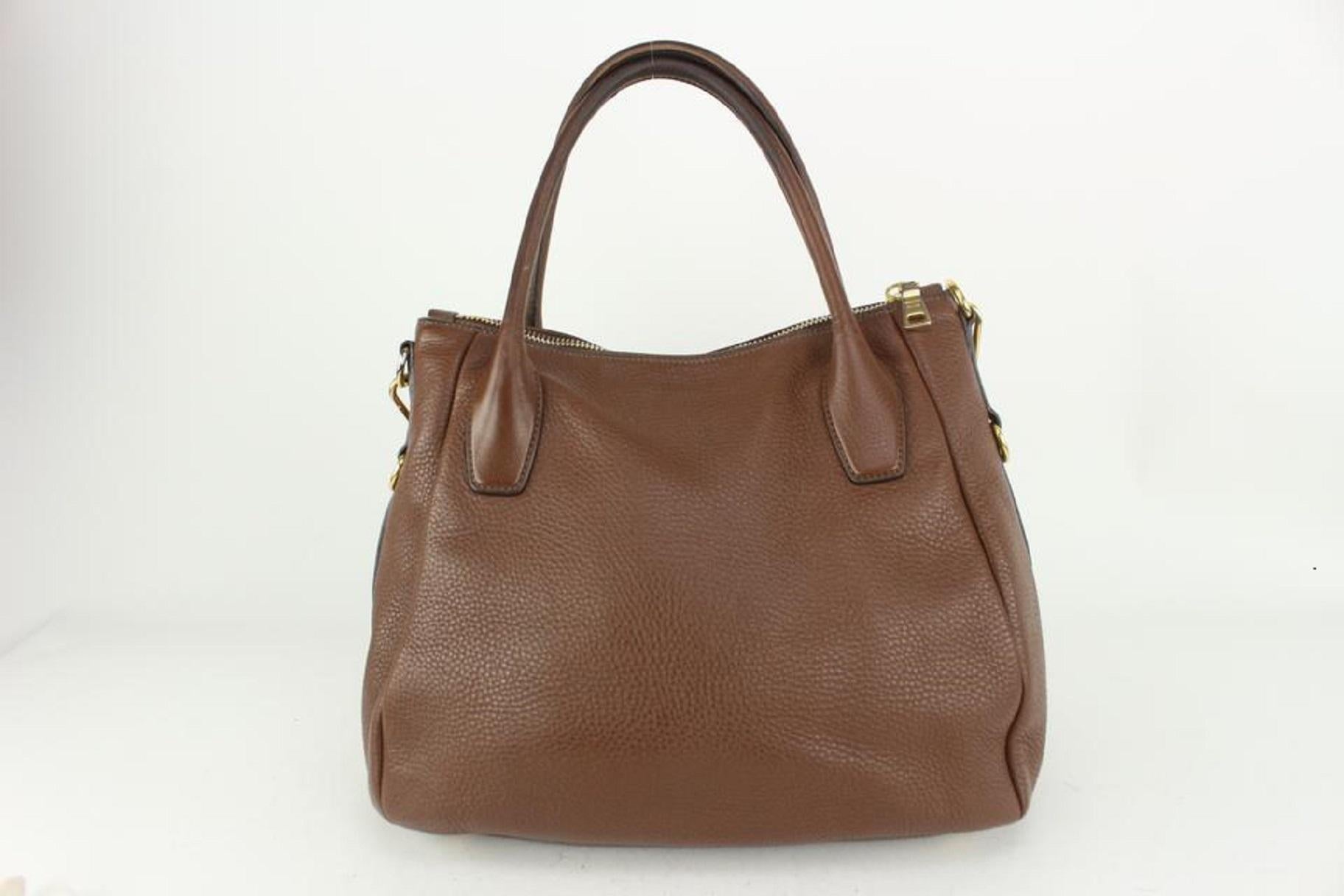 Women's Prada Brown Daino Vitello Leather 2way ConvertibleTote Bag 818pr58