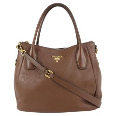 Prada Brown Daino Vitello Leather 2way ConvertibleTote Bag 818pr58