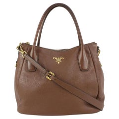 Prada Marrone Daino Vitello Pelle 2way ConvertibleTote Bag 818pr58