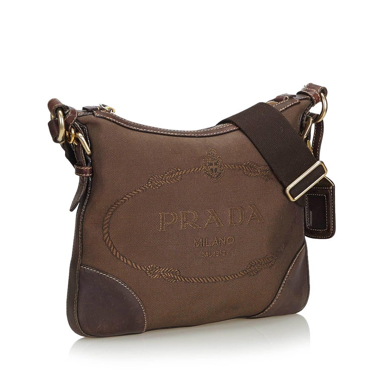 Prada Brown Dark Brown Canvas Fabric Canapa Crossbody Bag Italy For