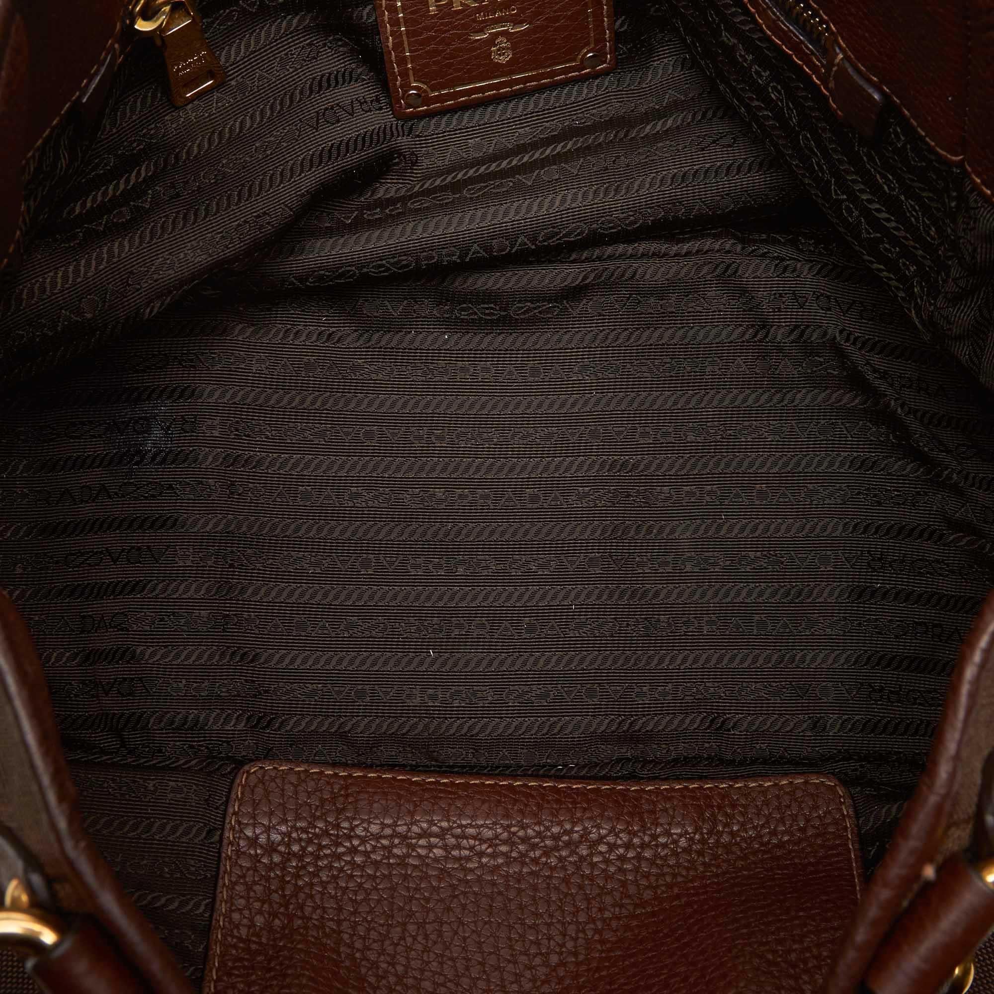 Prada Brown Dark Brown Jacquard Fabric Canapa Tote Bag Italy 1