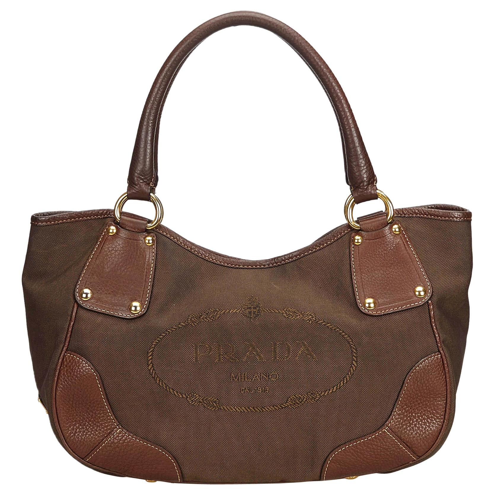 Prada Brown Dark Brown Jacquard Fabric Canapa Tote Bag Italy
