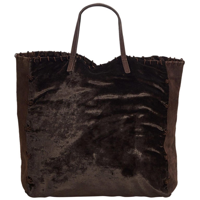 Prada Brown Dark Brown Velour Fabric Tote Bag Italy w/ Dust Bag For