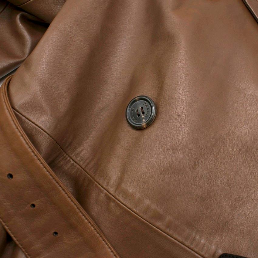Prada Brown Double-Breasted Leather Trench Coat XXS 38 In Excellent Condition In London, GB