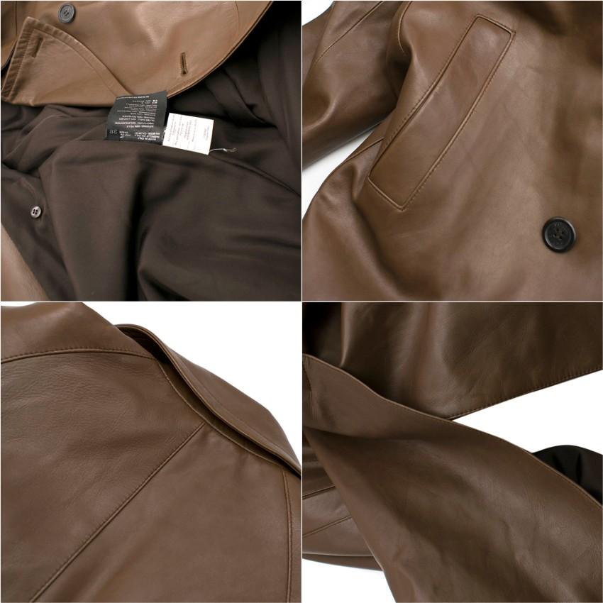 Women's Prada Brown Double-Breasted Leather Trench Coat XXS 38 