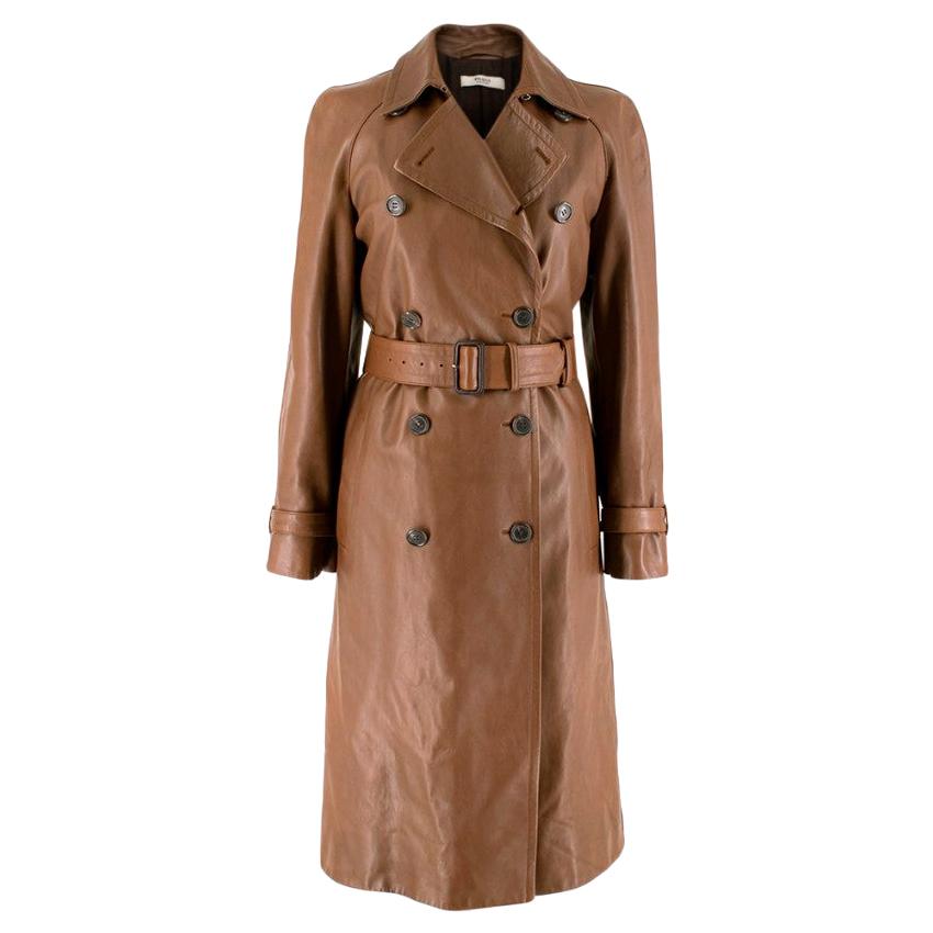 Prada Brown Double-Breasted Leather Trench Coat XXS 38 