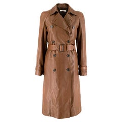 Prada Brown Trench-coat en cuir à double boutonnage XXS 38