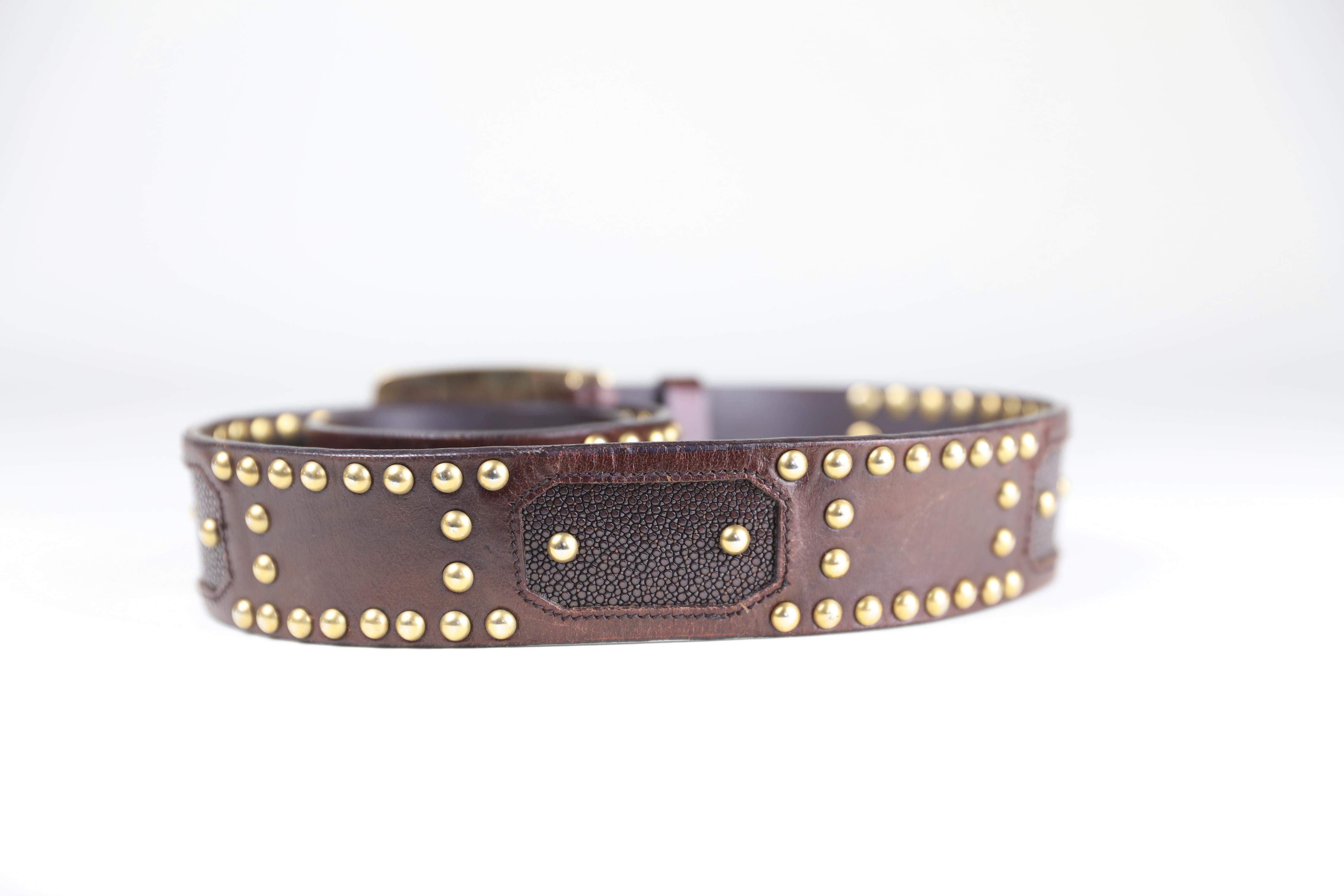 Women's Prada Brown Size 32 Leather Studded Belt with Buckle