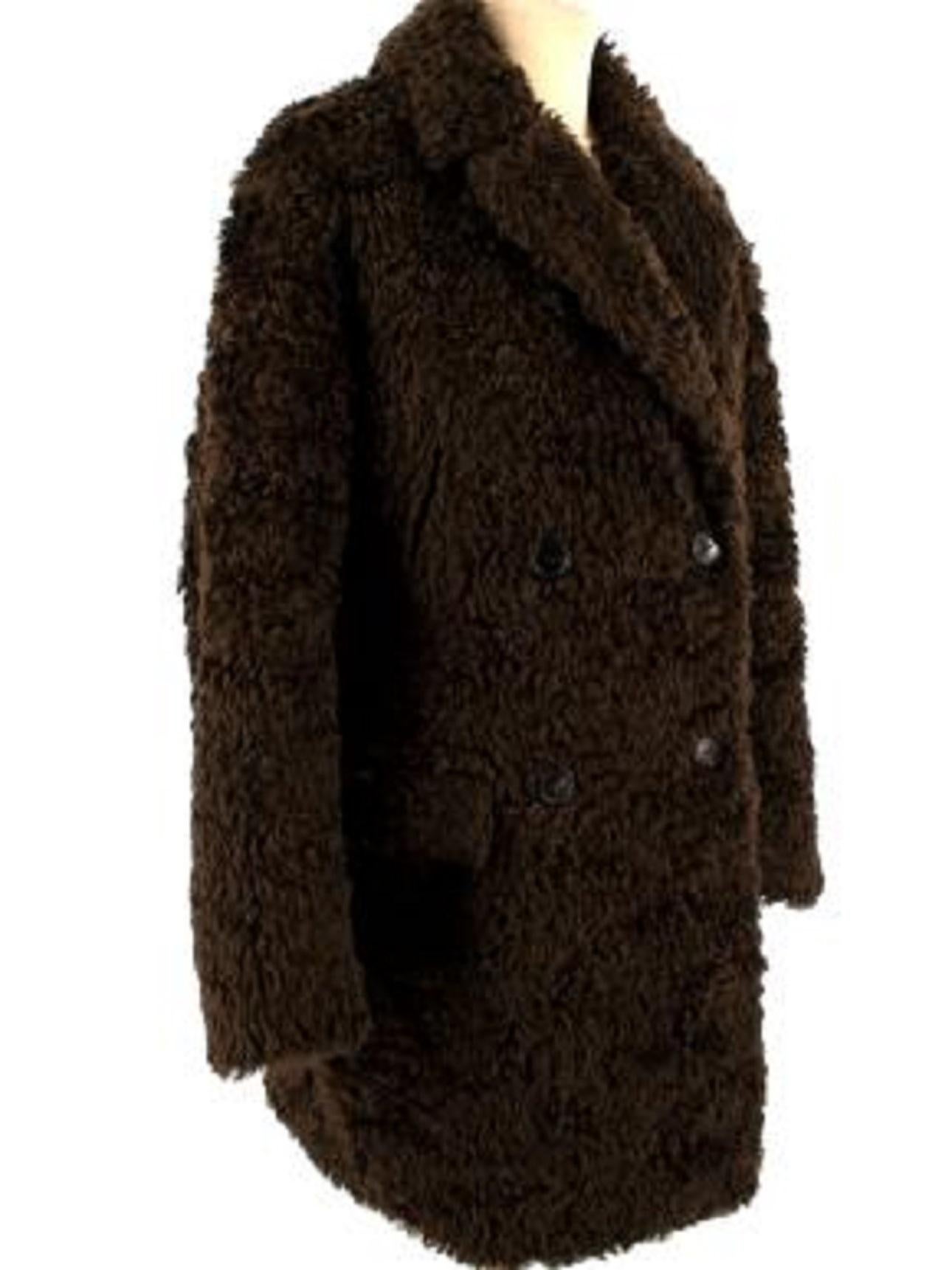 Prada Brown Faux Fur Double Breasted Coat In Good Condition For Sale In London, GB