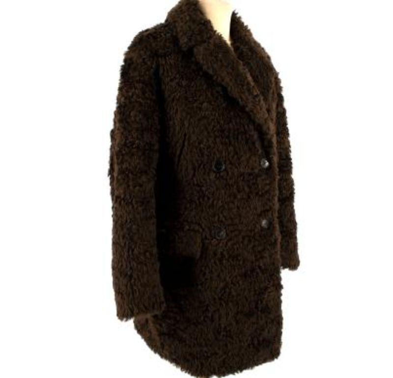 Prada Brown Faux Fur Double Breasted Coat In Good Condition For Sale In London, GB