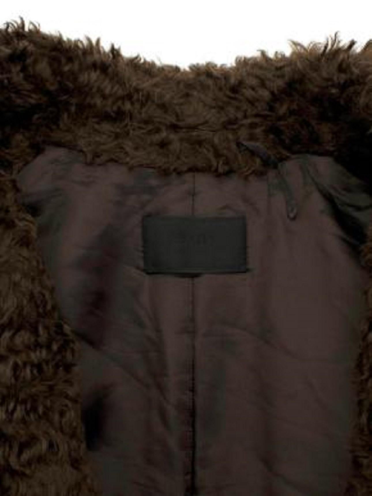 Prada Brown Faux Fur Double Breasted Coat For Sale 1