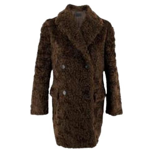 Prada Brown Faux Fur Double Breasted Coat For Sale