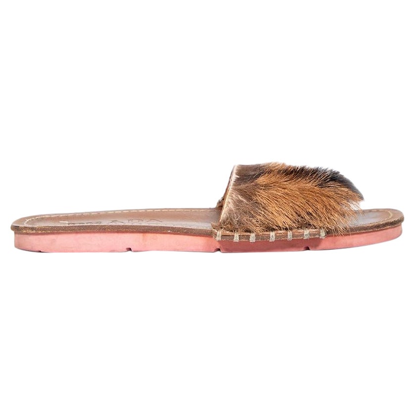 Prada Brown Fur Leather Sole Slides Size IT 38