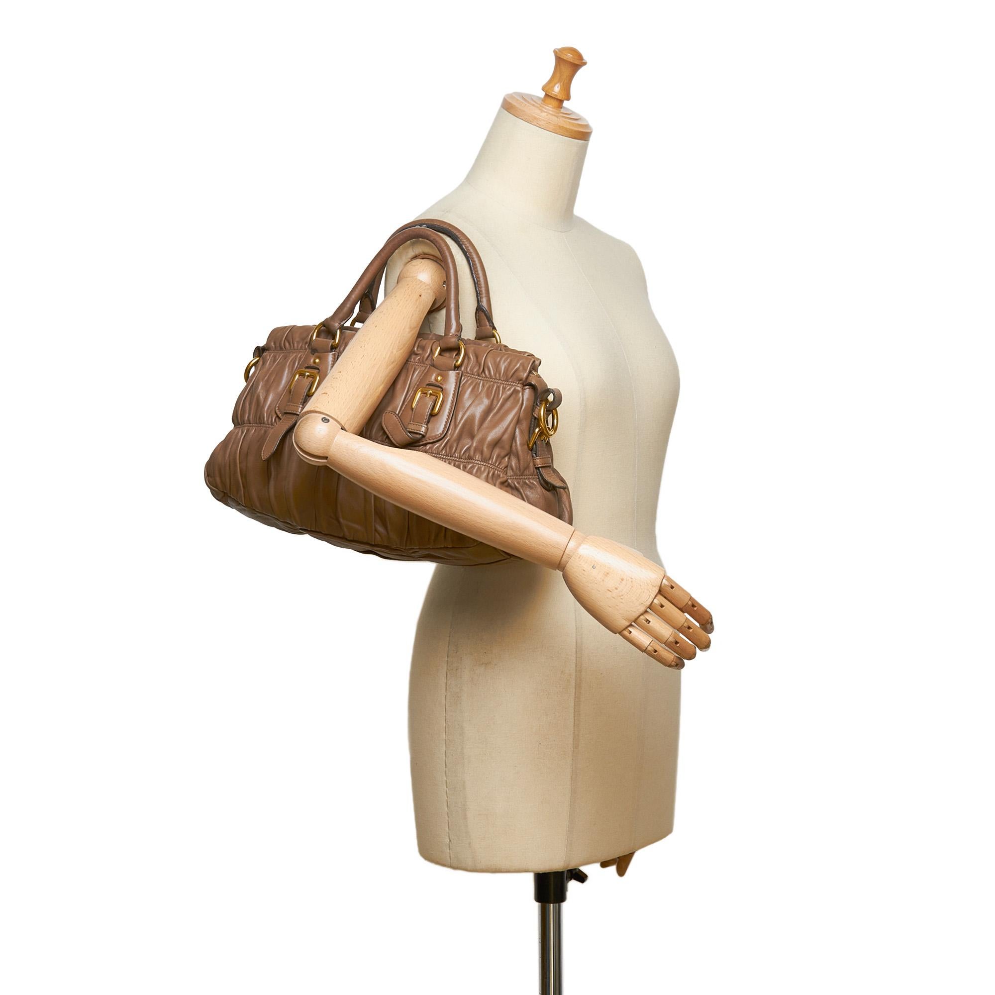 Prada Brown Gathered Leather Handbag For Sale 4