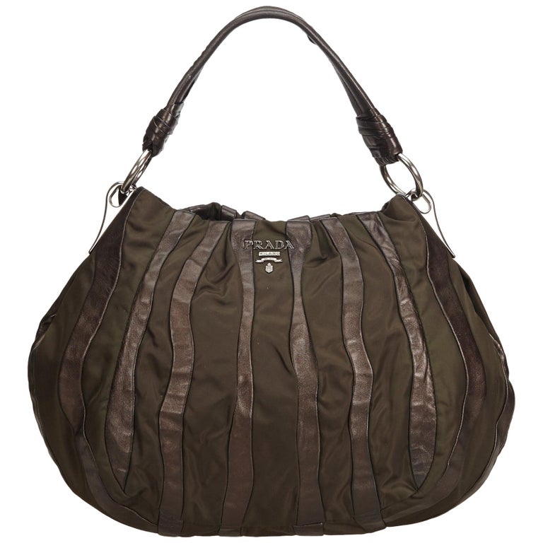 Prada Brown Gathered Leather Hobo Bag For Sale at 1stdibs