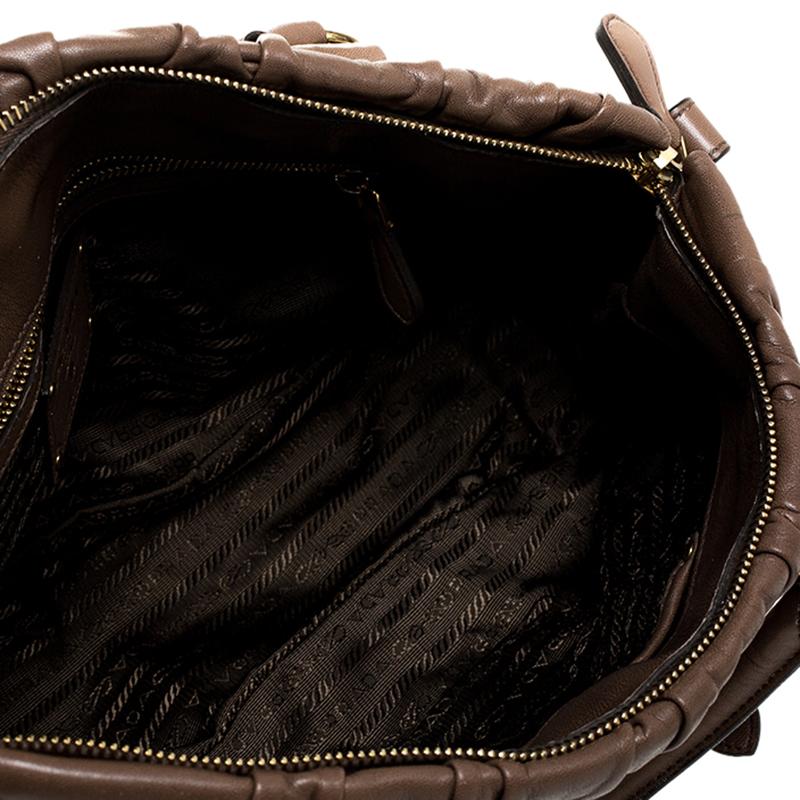 Prada Brown Gathered Leather Satchel 5