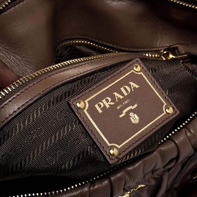 Prada Brown Gathered Leather Satchel 1