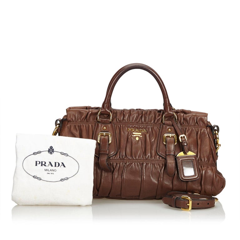 Prada Brown Gathered Leather Satchel at 1stDibs