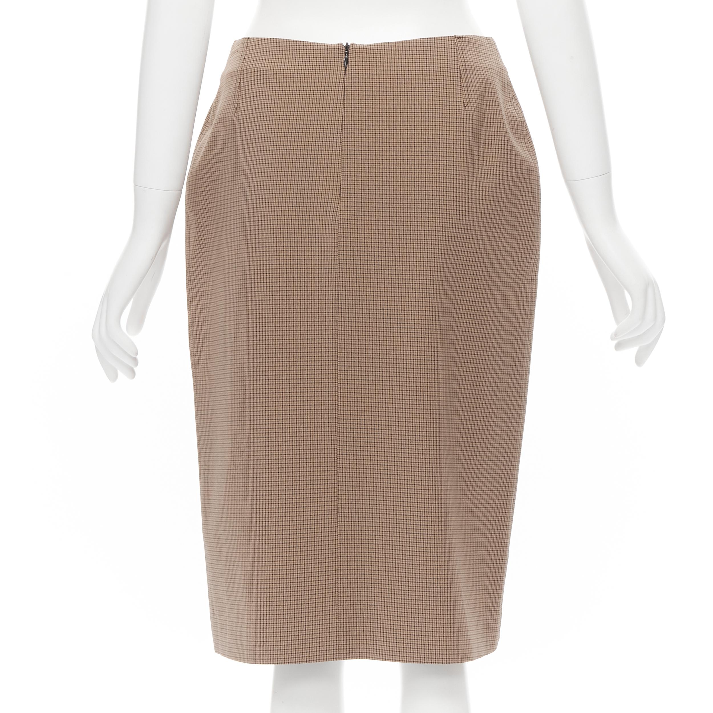 Brown PRADA brown gingham check crepe dual pocket knee length skirt IT42 M