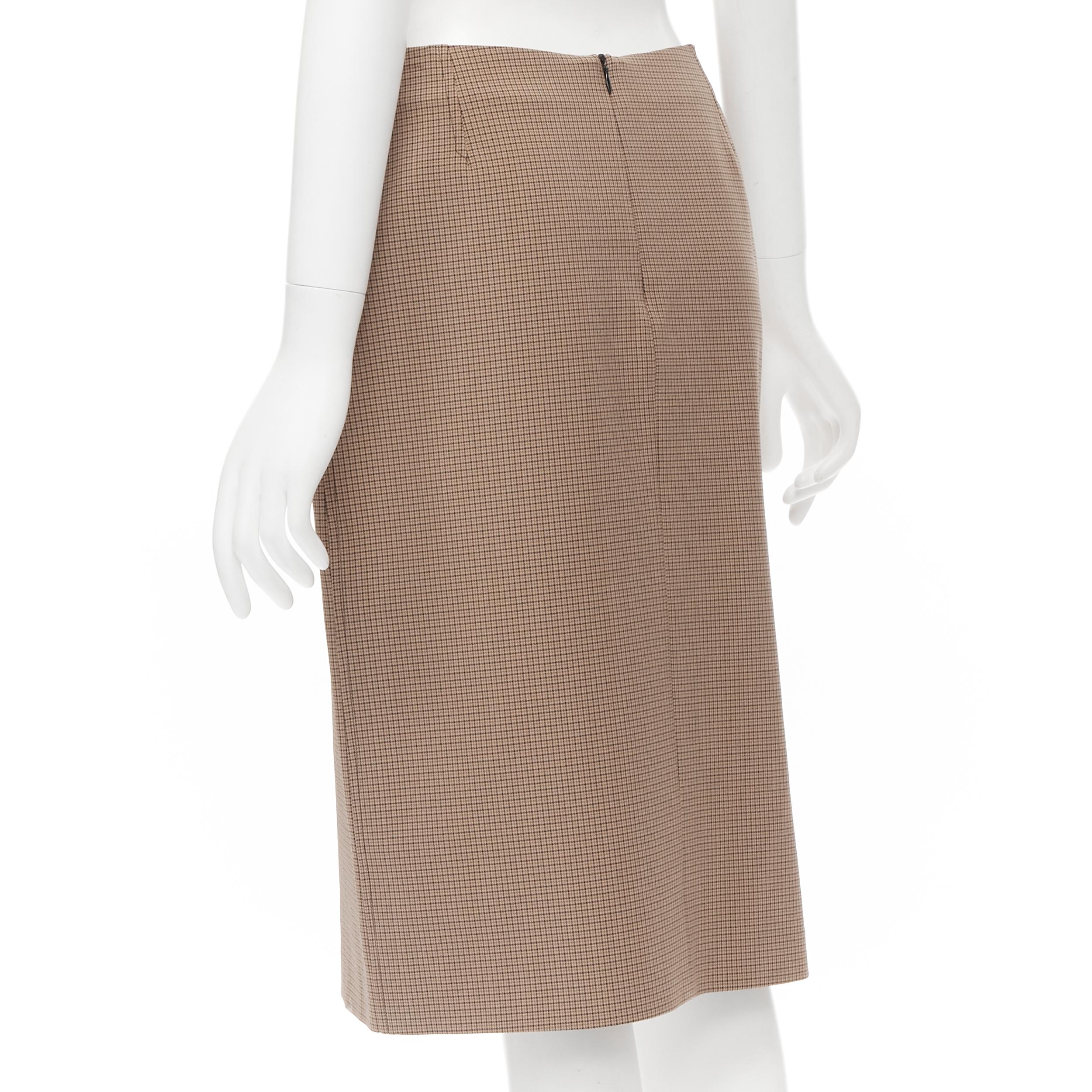 PRADA brown gingham check crepe dual pocket knee length skirt IT42 M In Excellent Condition In Hong Kong, NT